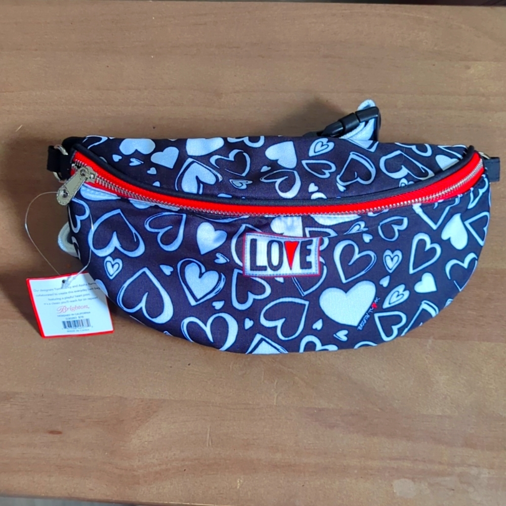 Women's Brighton Black, White and Red Crossbody/Fanny Pack with heart design